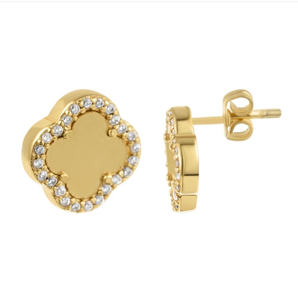 14k Gold Plated Clover Halo Stud Earrings